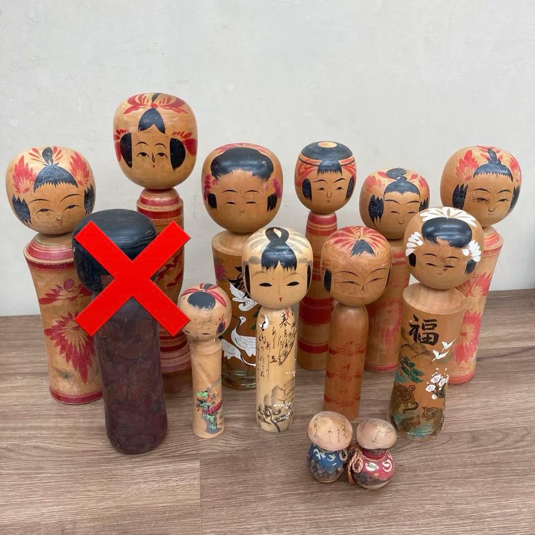 D-3 【伝統工芸品】木製 こけし 12点まとめ売り 鳴子・遠刈田・仙台など 昭