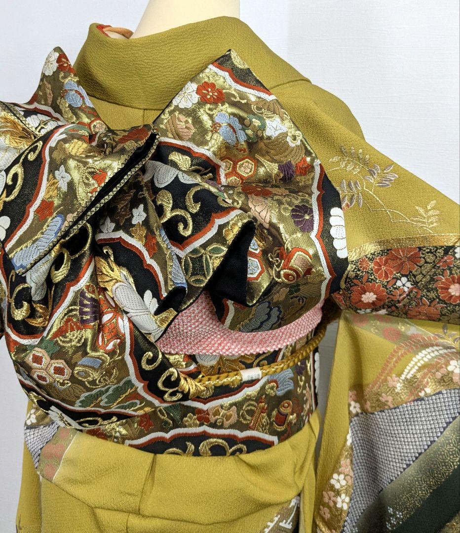 にぼし 振袖　振長襦袢　袋帯　帯締め　帯揚げ　重襟　半襟　バック　髪飾り