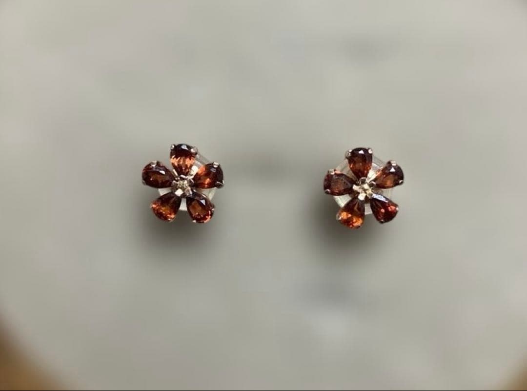 TAKE UP K18・K10ガーネットフラワーピアス（ PG)