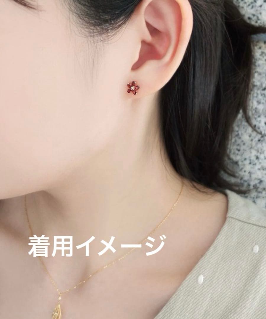 TAKE UP K18・K10ガーネットフラワーピアス（ PG)