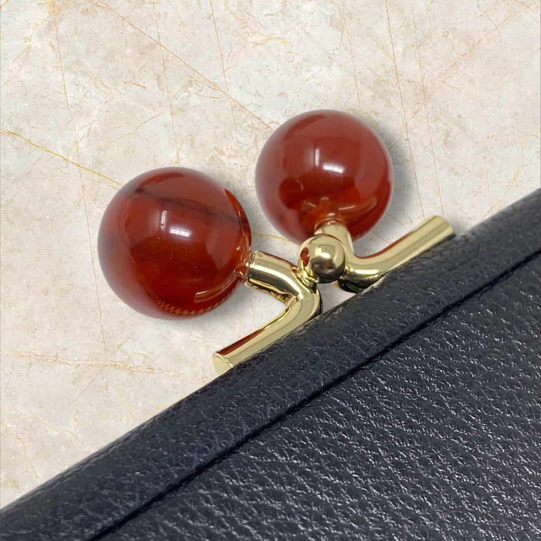 perche ペルケ がま口 二つ折り財布 ドット ブラック 黒 財布 ゴールド