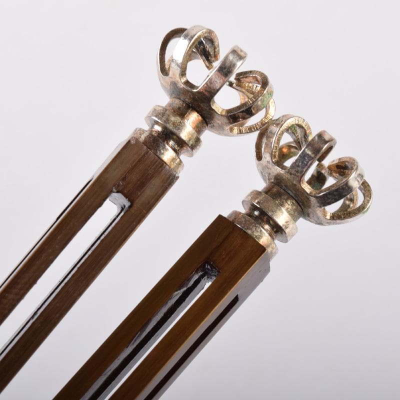 茶道具　金工師　木村清五郎造　菊頭四方透かし　飾火箸　共布共箱　V　7391