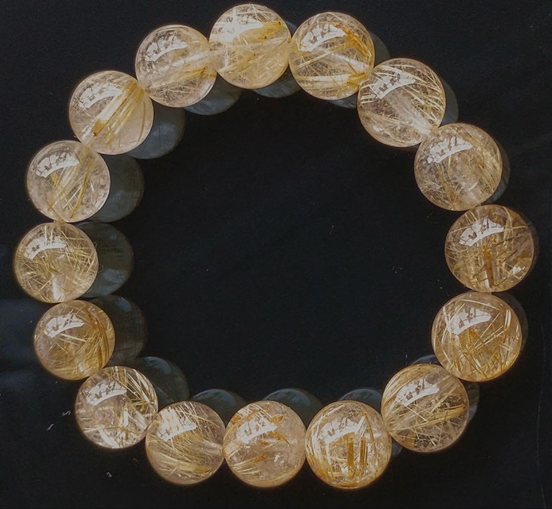 最終価格タイチンルチルクォーツブレスレット約12mm玉内周約16.5cm