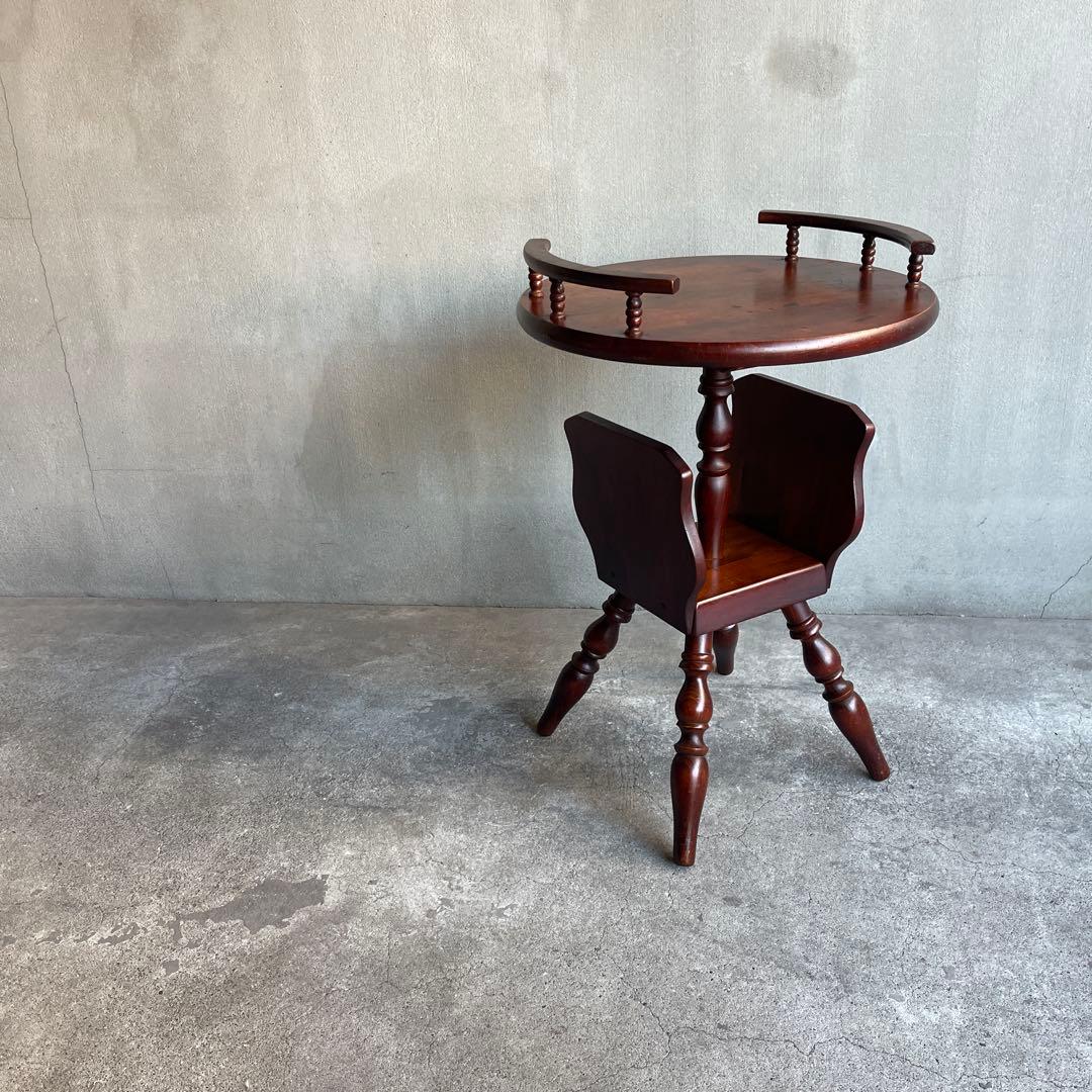 飛騨家具　キツツキ　サイドテーブル　コーヒーテーブル　丸テーブル　ラック付き