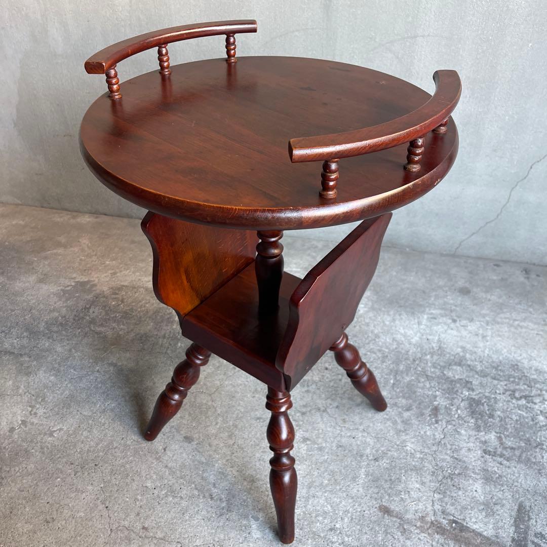 飛騨家具　キツツキ　サイドテーブル　コーヒーテーブル　丸テーブル　ラック付き