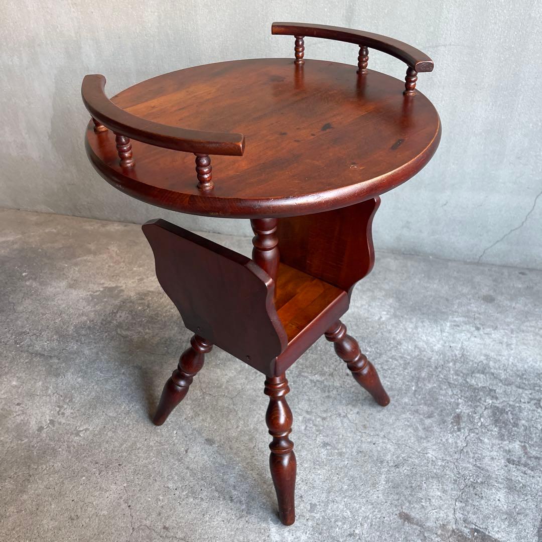 飛騨家具　キツツキ　サイドテーブル　コーヒーテーブル　丸テーブル　ラック付き