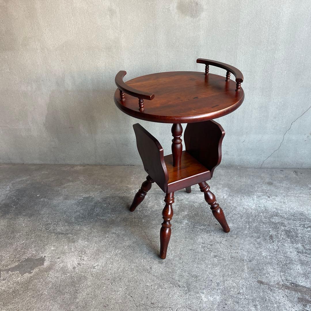 飛騨家具　キツツキ　サイドテーブル　コーヒーテーブル　丸テーブル　ラック付き