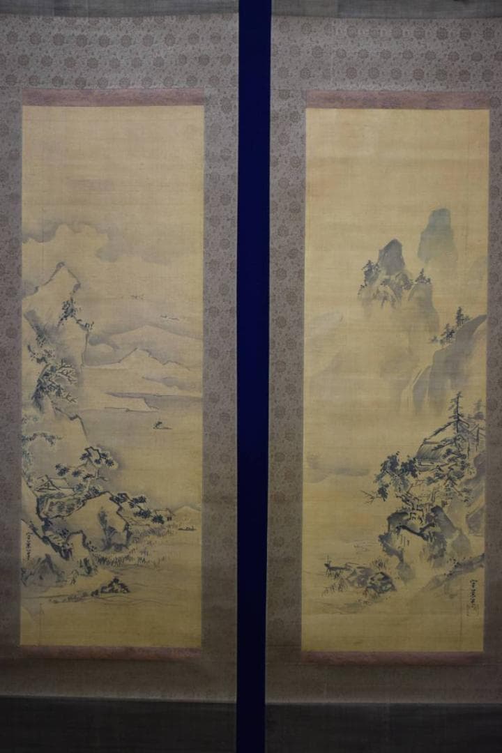 模写/久隅守景/蓬莱山図/双幅/布袋屋掛軸HE-219