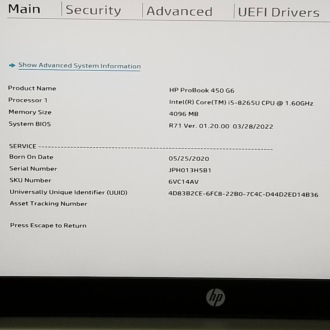 ジャンク品 HP i5ノートパソコン ProBook 450 G6(E1333)