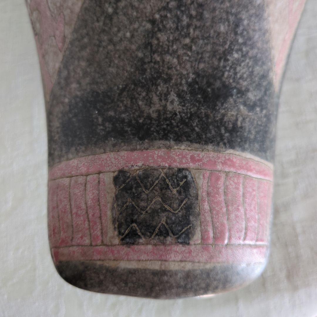 ITALY 陶器　カモ置物　オブジェ　　彫り模様有