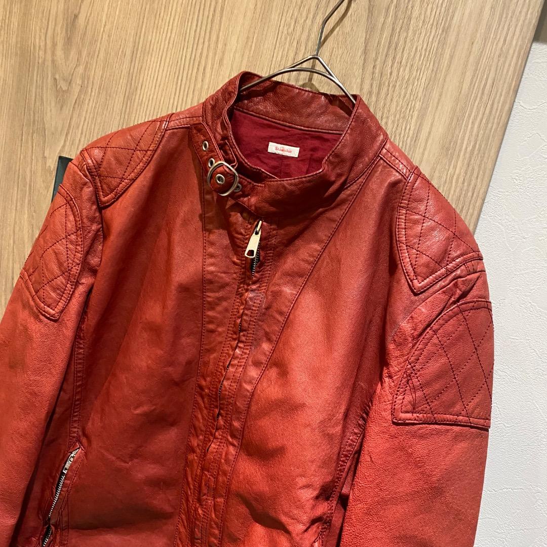 STIMULUS y2k ショート丈 豚革 シングルライダースジャケット 赤