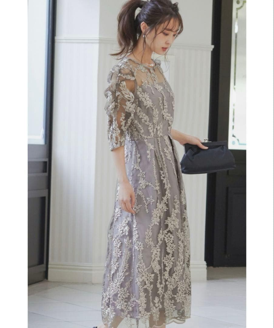 niana　ニアナ 刺繍レース バックリボン ワンピース ドレス　LL