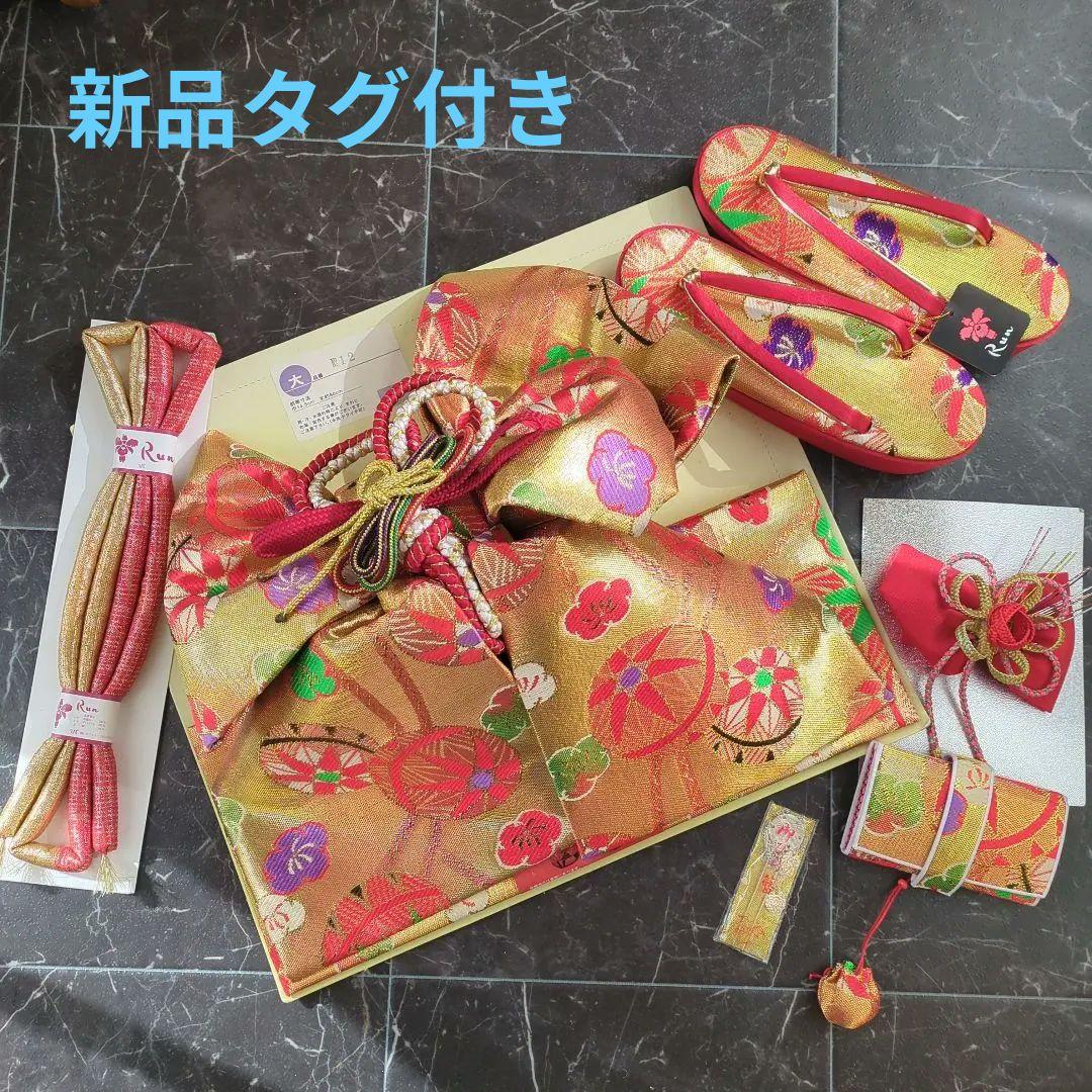 ⭐【新品タグ付き】Run 金×花柄・鞠模様　7歳　帯　箱せこセット　七五三
