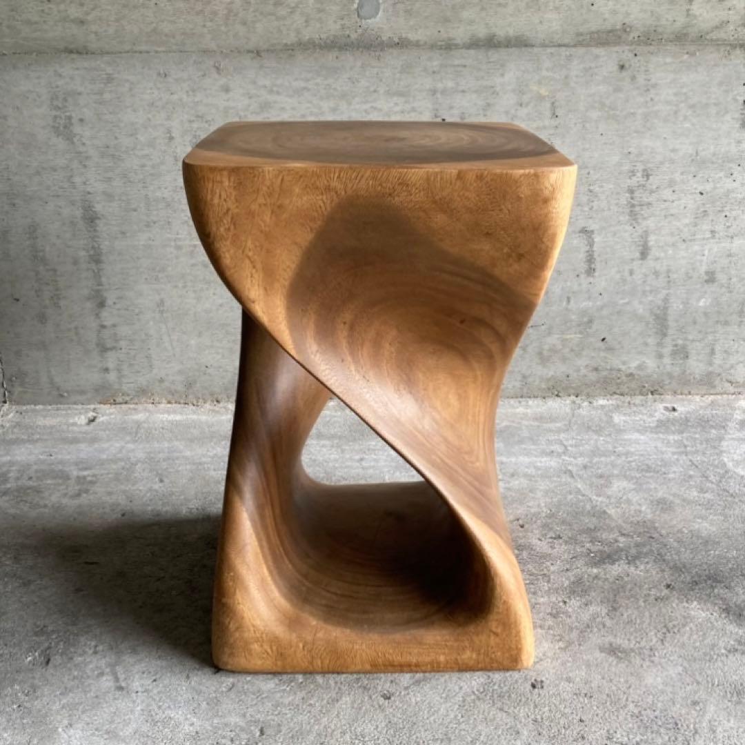 スツール 椅子 チェア 花台 木製 無垢材 ツイスト モダン アジアン 北欧