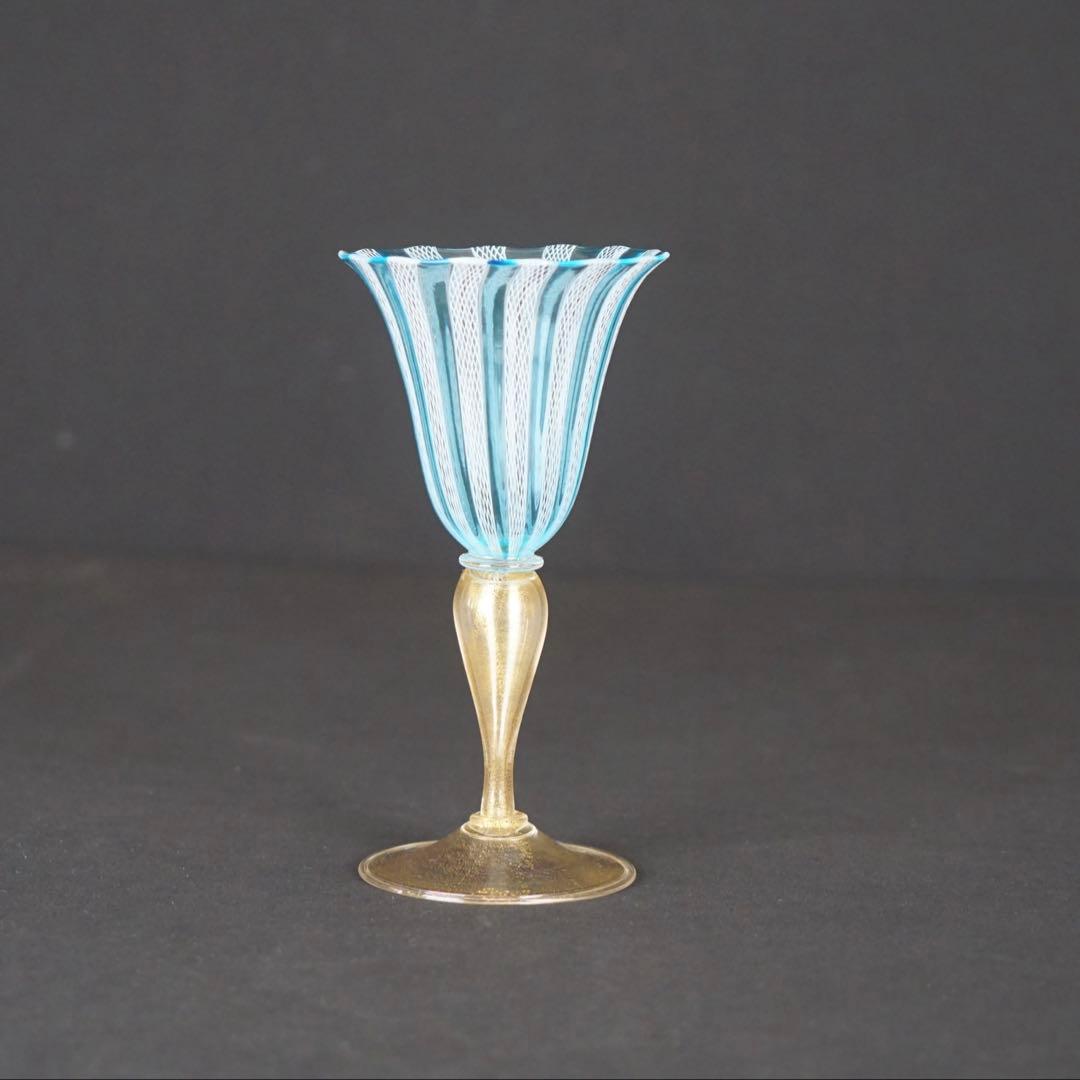 【MURANO】ベネチアンガラス ムラーノ ムラノ ワイングラス 金彩 レース