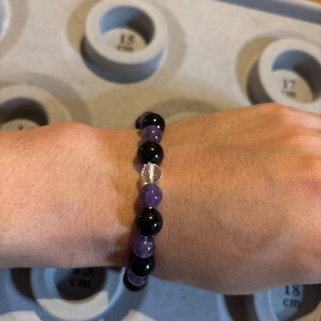 モリオンとアメジストとアクアオーラ水晶たんのブレスレット！