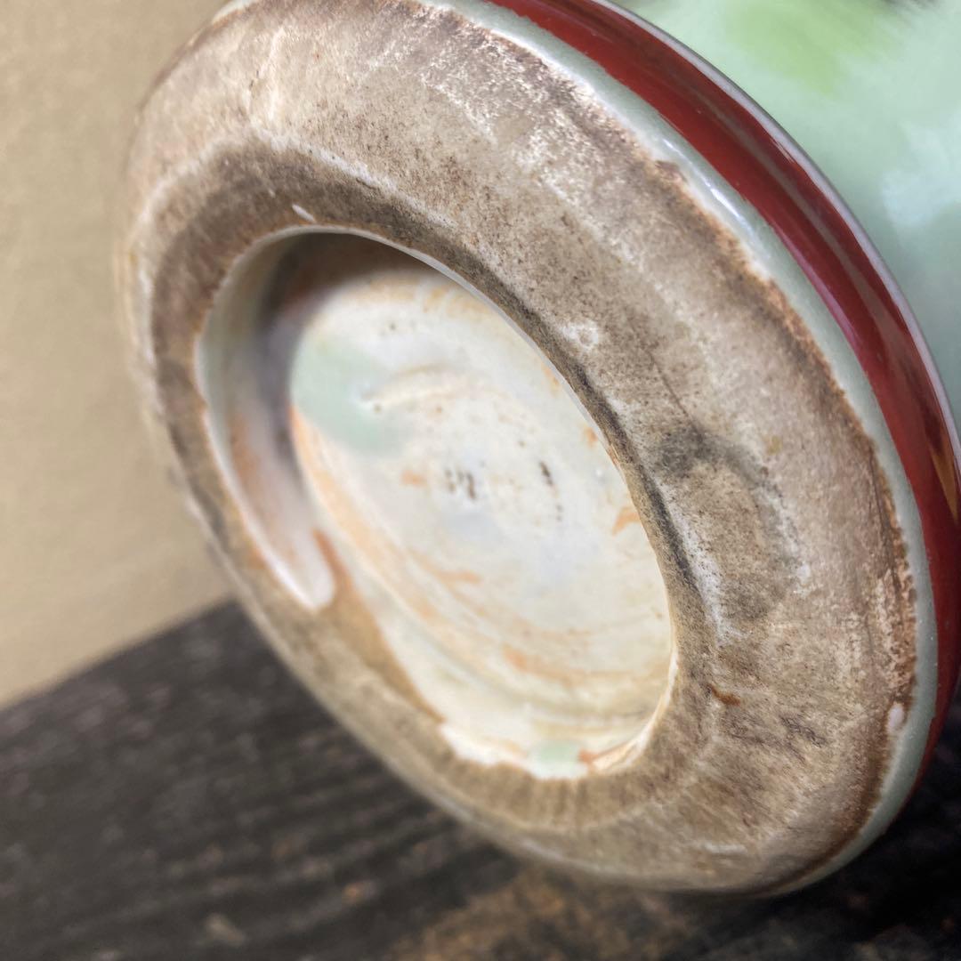 龍耳付色絵青磁花瓶　【作名有】