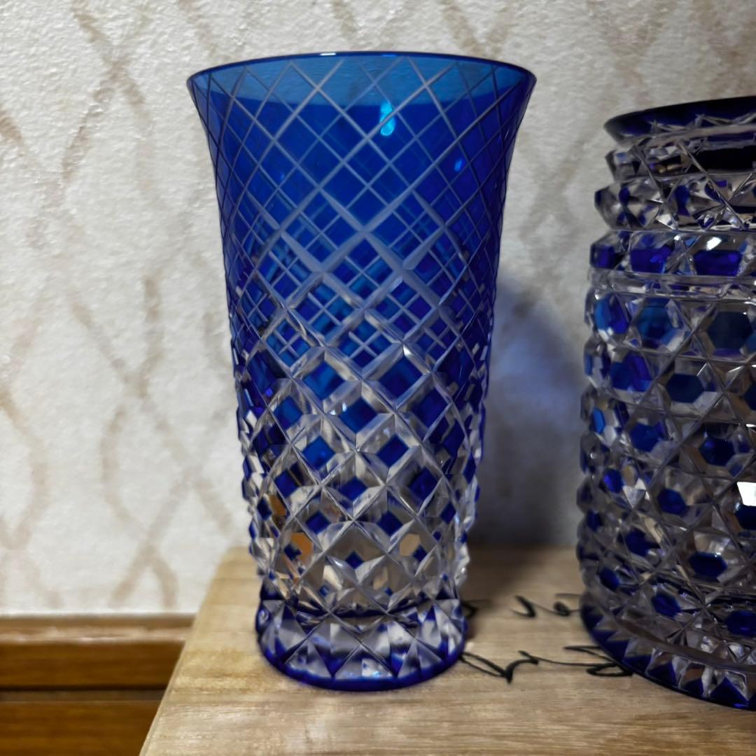 希少 美品 江戸切子 黒川昭男 棗 小物入れ ボンボニエール 一口 冷酒 グラス