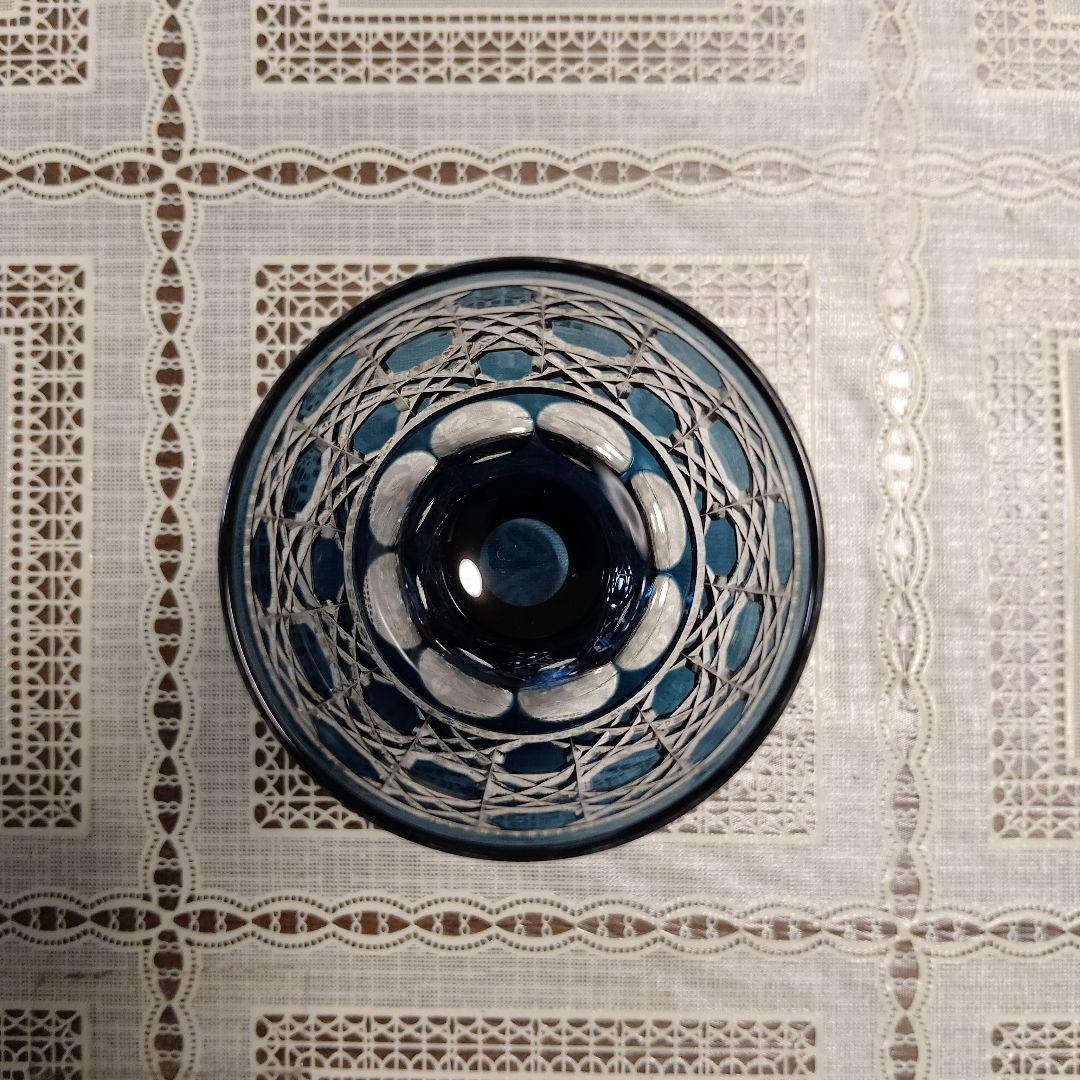 \"未使用\" ヤマザキガラス製　薩摩切子　色彩グラス3個セット(南蛮青、赤、藍)