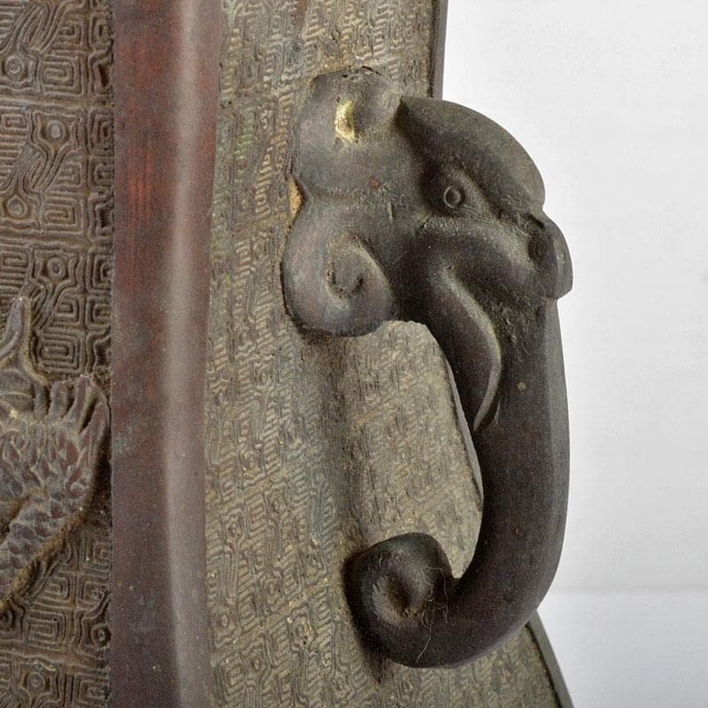 大日本文政年整珉鋳款　古銅　龍饕餮文　四方双耳瓶　M　R4809