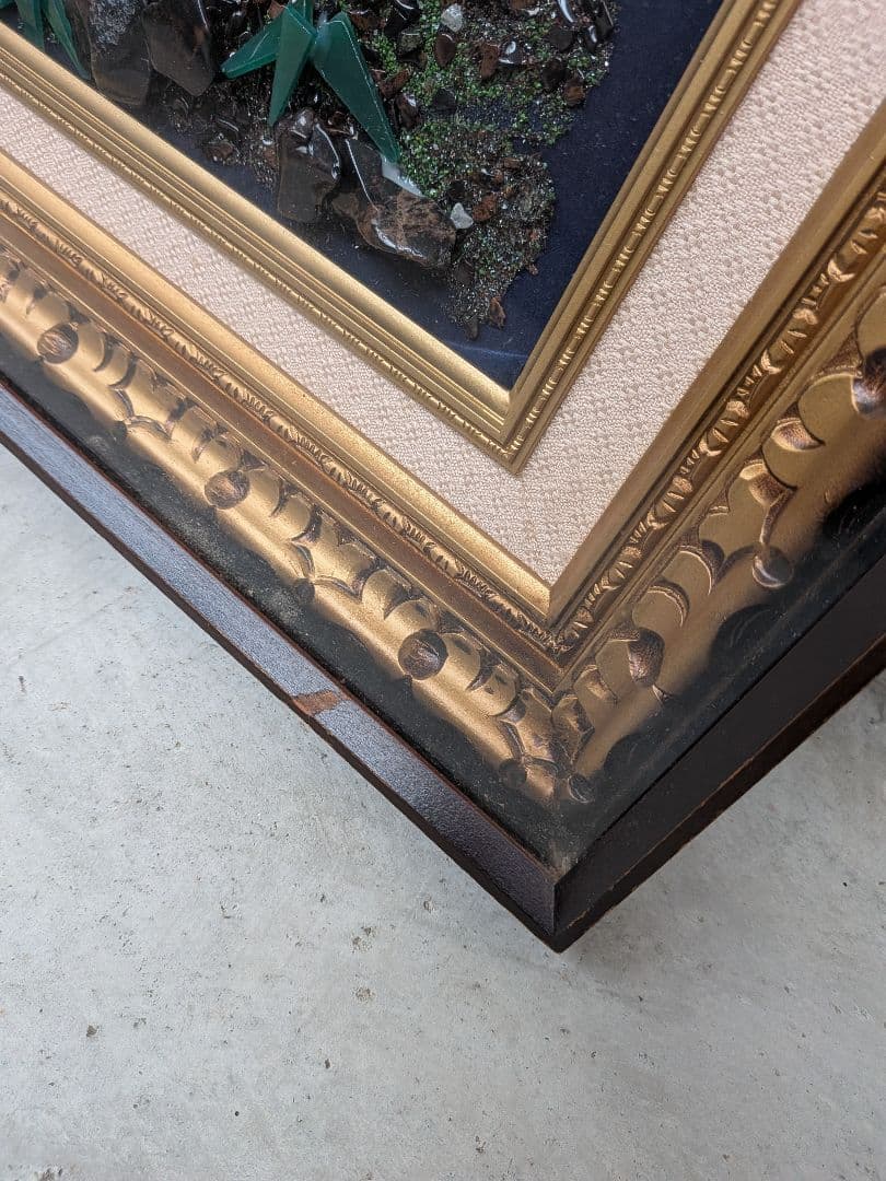 天然石虎アート作品 大きなサイズ　宝石画　タイガーアイ