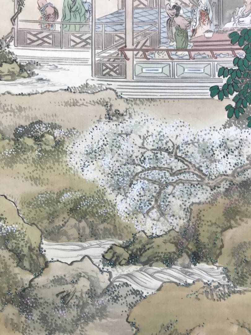 真作/鈴木百年/山水図/楼閣山水図/宮中図/掛軸☆宝船☆AH-693