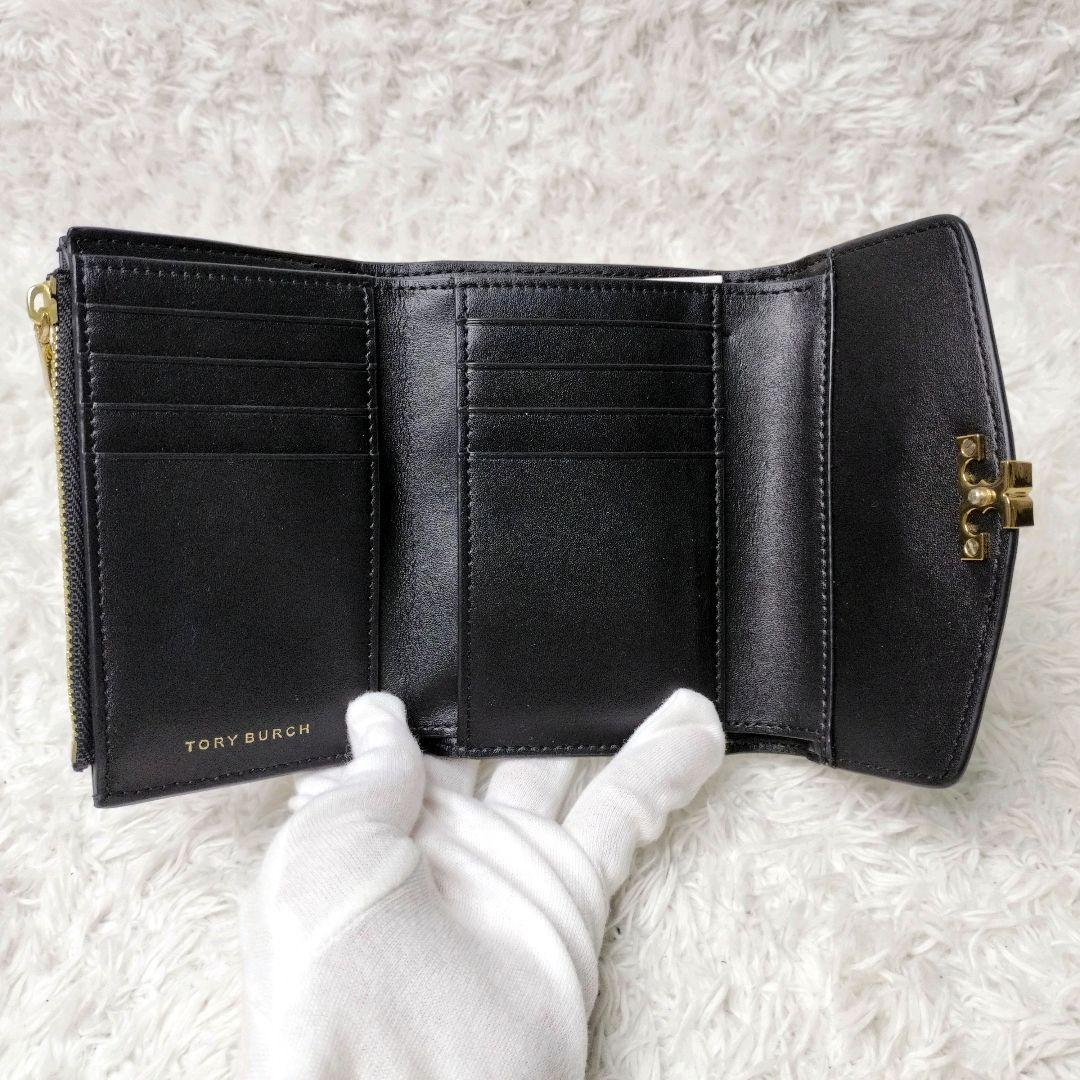 【美品✨】トリーバーチ　3つ折り財布　コンパクトウォレット　金ロゴ　レザー