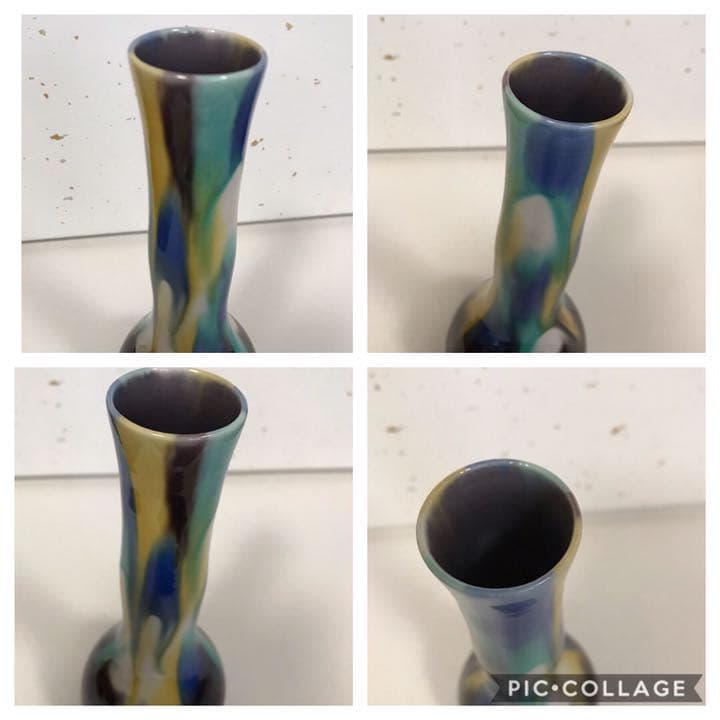 三代 人間国宝 徳田八十吉  (正彦銘)彩釉　花入　21.5㎝ 管理T34