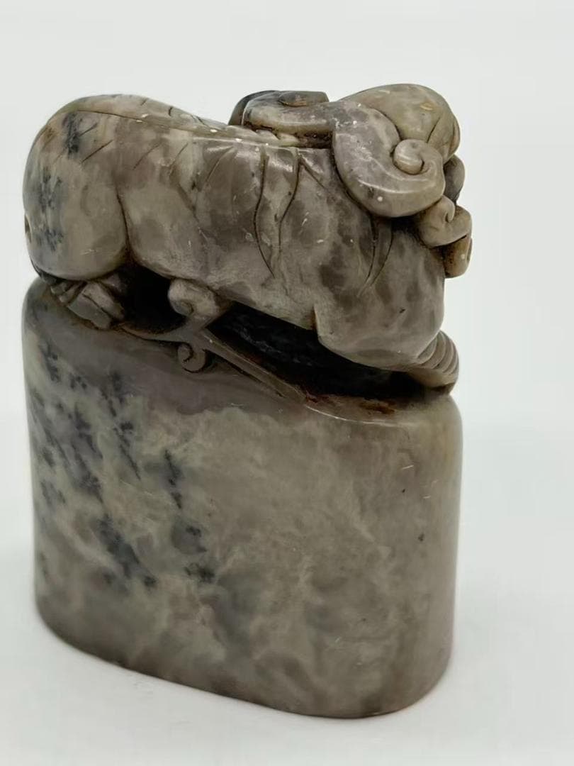 清時代 寿山石印 神獸鈕 巴林石印 印文【墨香龍神】 篆刻印鑑 (F-242)