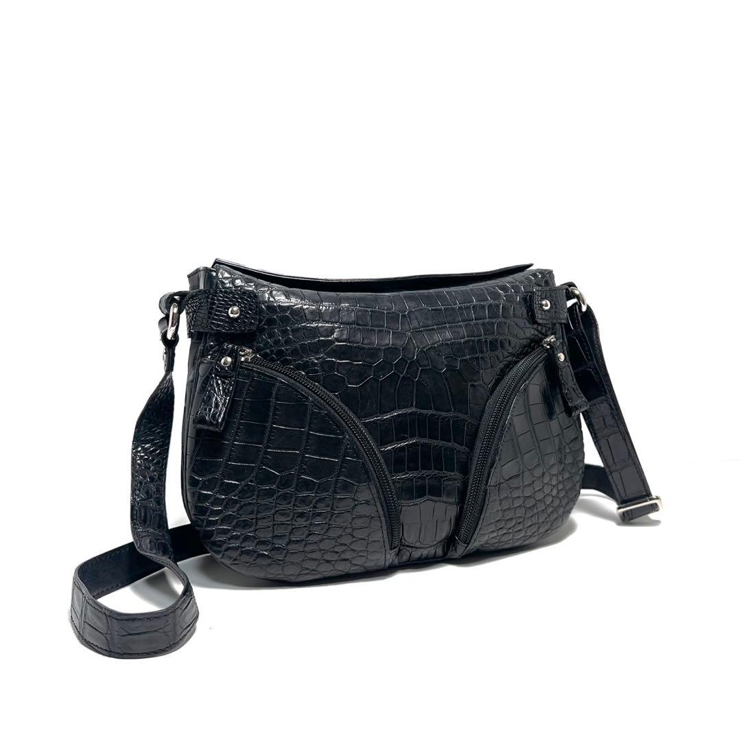 【美品】JRA認定品 日本製/クロコダイルレザー/マットクロコ/ショルダーバッグ