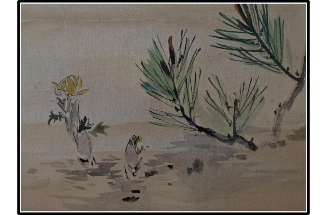 時代の掛軸　山水図肉筆保証　蔵整理不用品処理3　日本 X1042C15-1