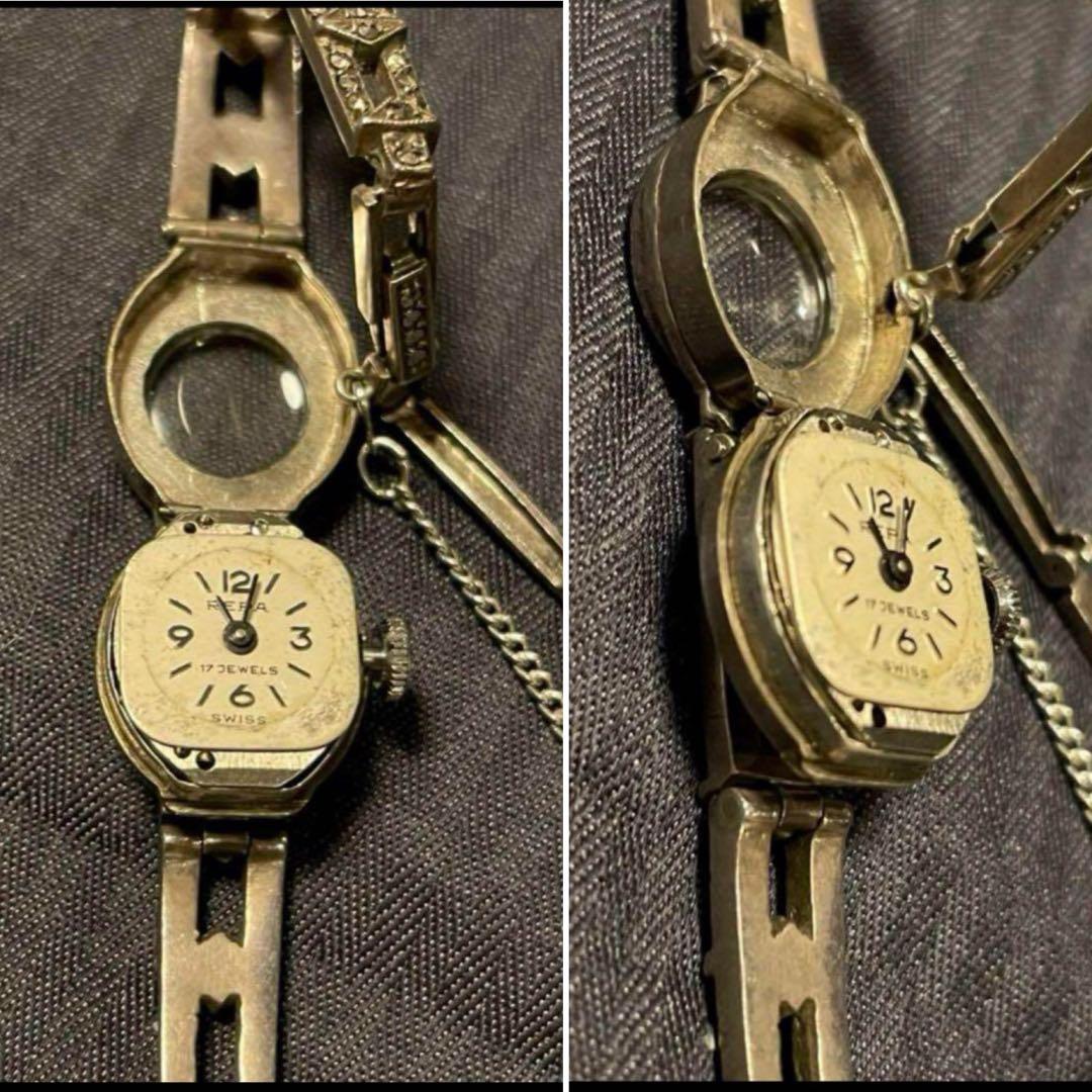 処分❗️アンティーク　シルバー９２５　マーカサイト　婦人用　時計　長期保存品