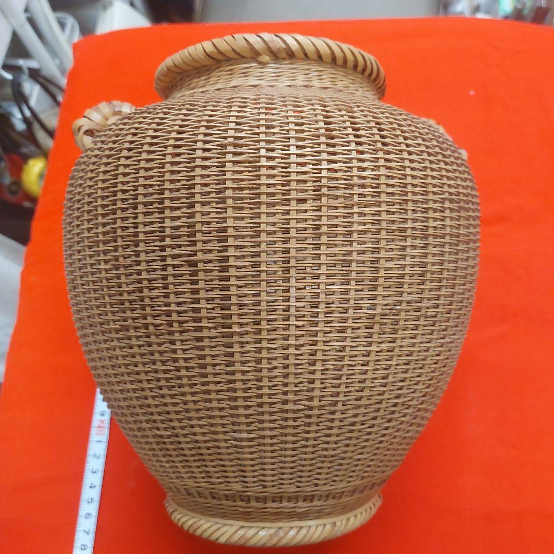 福田竹勇斎　竹製 壺型 花入 高さ約26cm 古物 傷 汚れあり 昭和レトロ