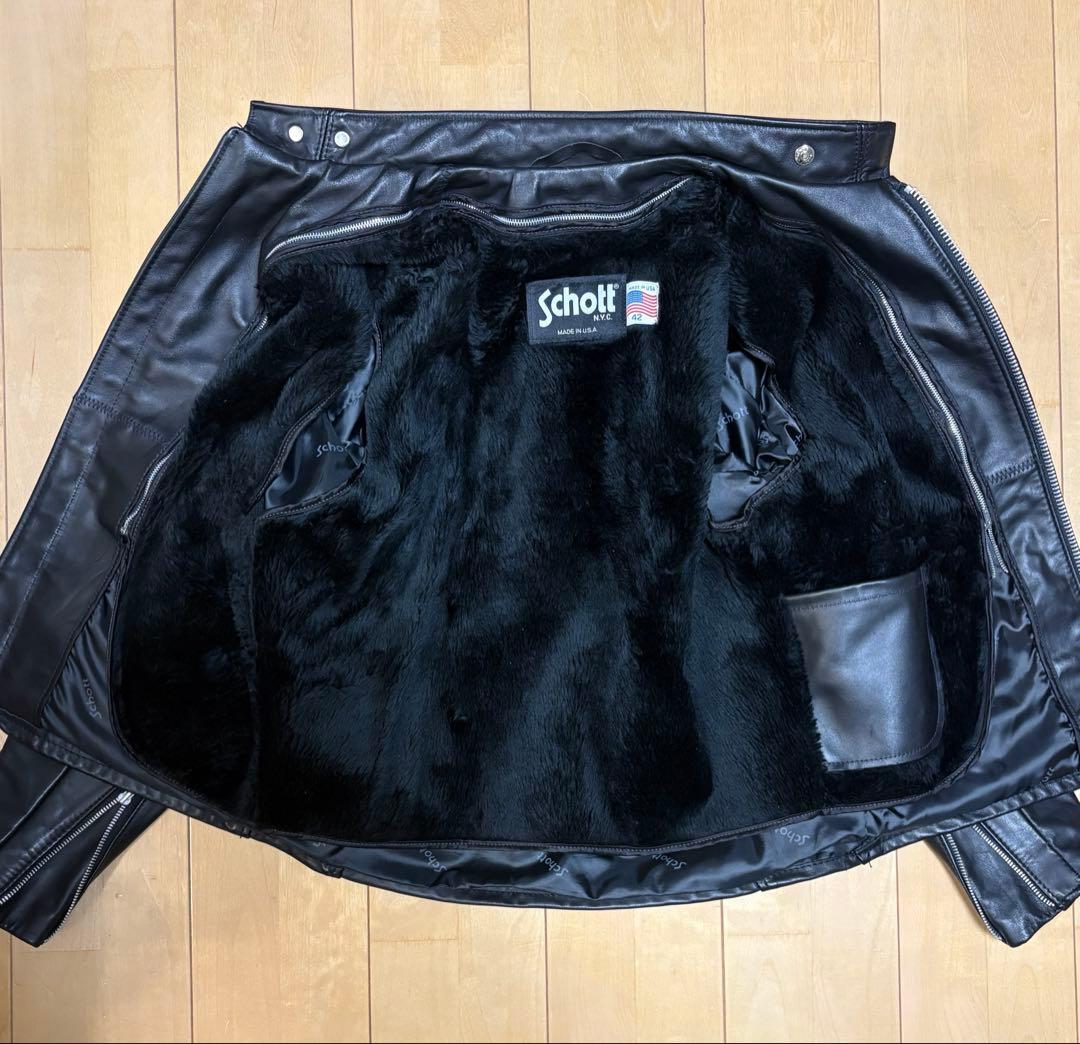 極美品 ボアライナー付 schott ショット 641 立襟黒革ライダース 42