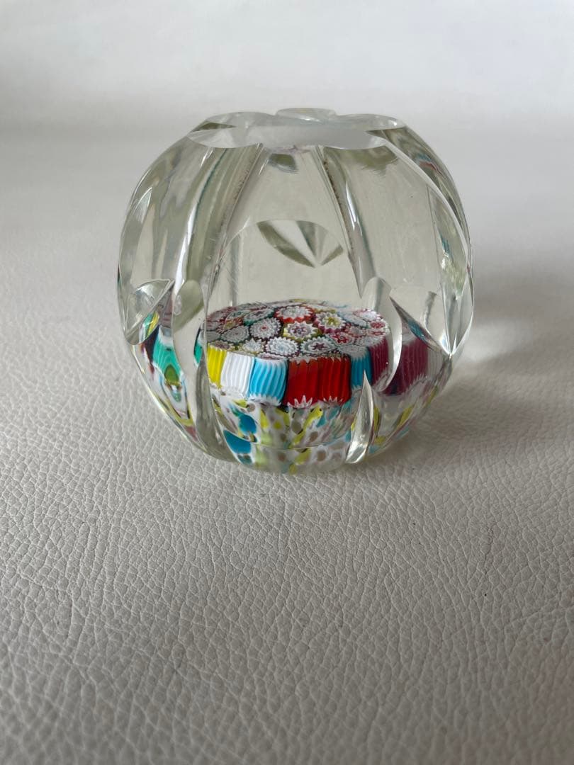 ムラノガラス ベネチアンガラス ペーパーウエイト 文鎮 ミルフィオリ 花柄カット