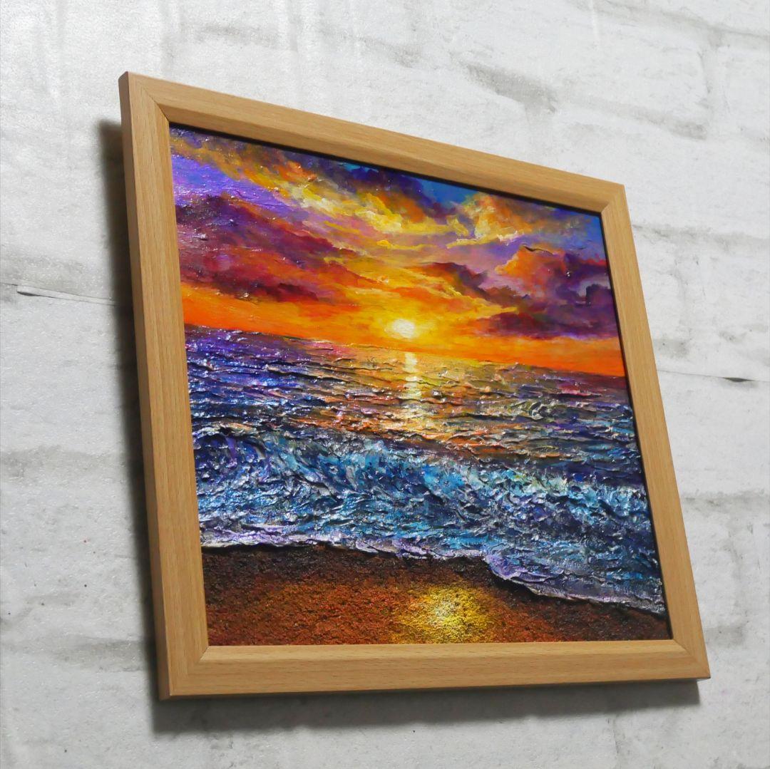 油絵 油彩 油彩画 絵 絵画 【水平線に沈む夕日】