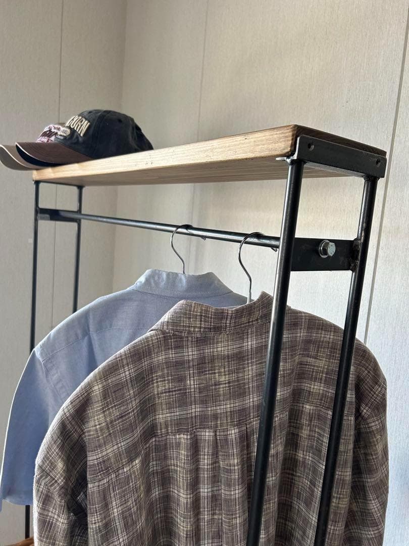 ハンガーラック　アンティーク風　ハンドメイド　2段棚　アイアン家具