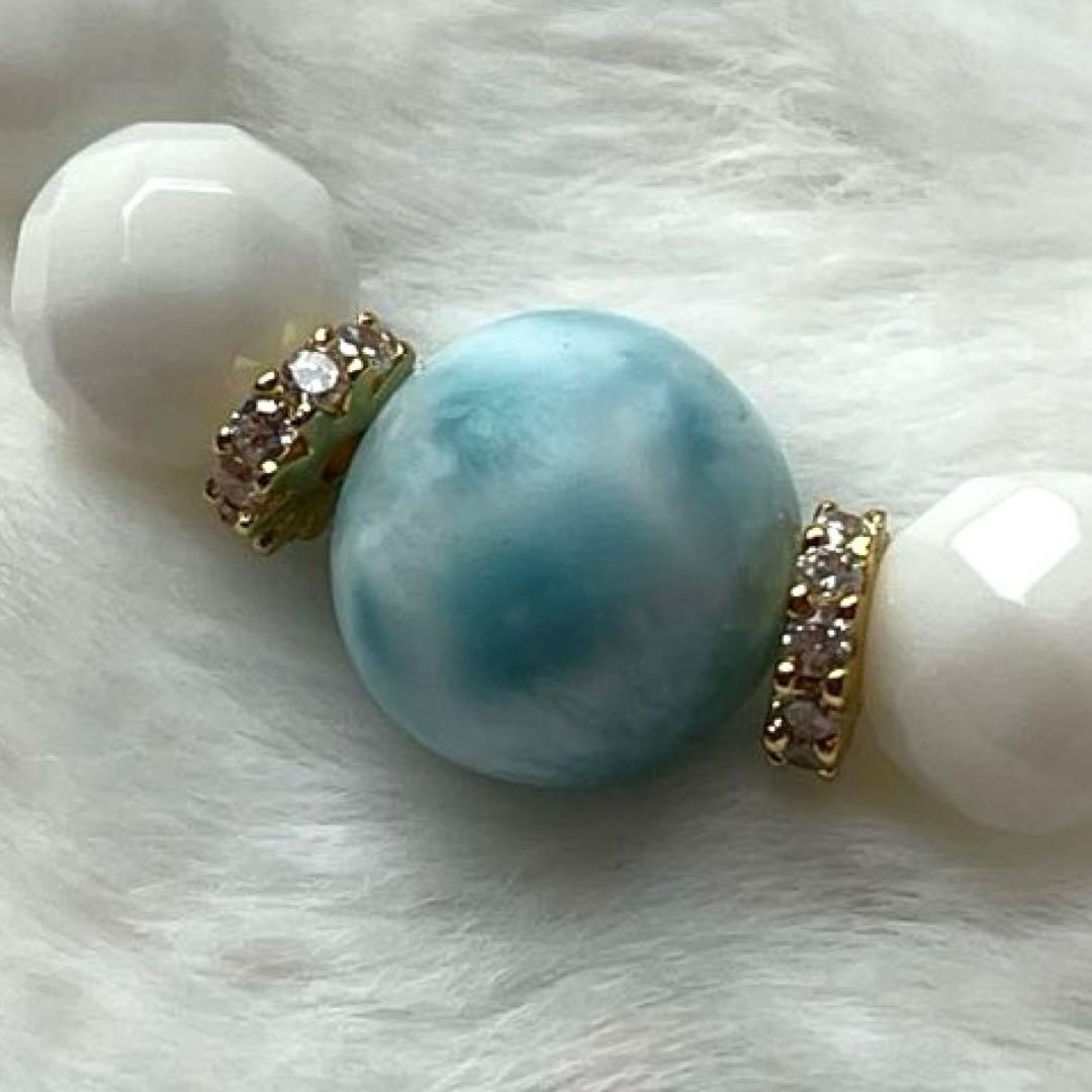 まゆ様♥️ラリマー＆クィーンコンクシェル桜型・ホワイトオニキス天然石ブレスレット