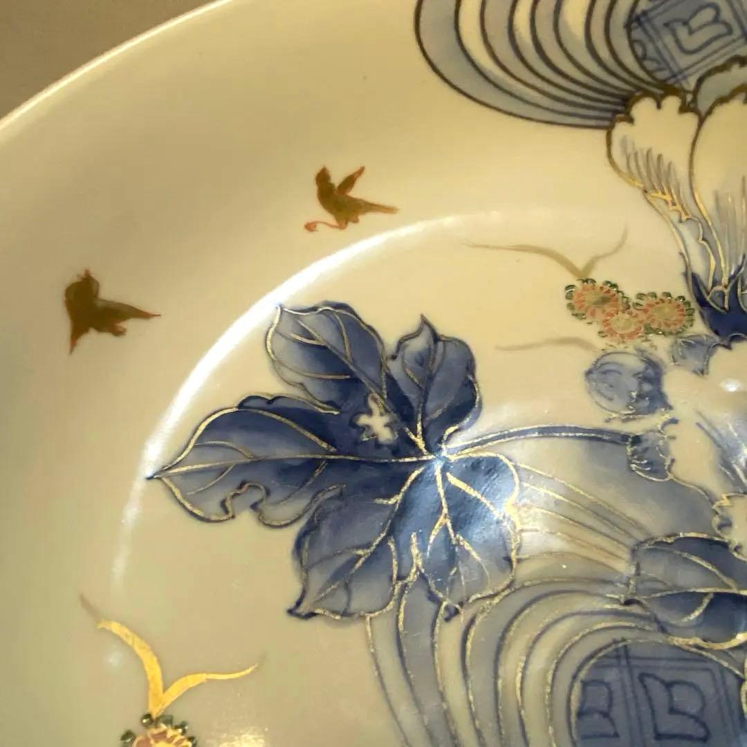 伊万里　古伊万里　大鉢　花鳥の図　染付　金彩