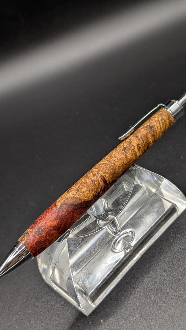 382ペン工房翌檜　本花梨　紅白　瘤杢　木軸シャーペン　ボールペン
