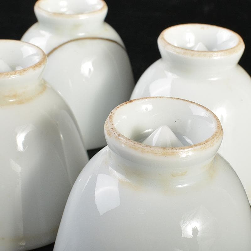 中国　南京白磁　染付寿文　煎茶碗　五客　時代箱付　金継ぎ直しあ　M　R6911