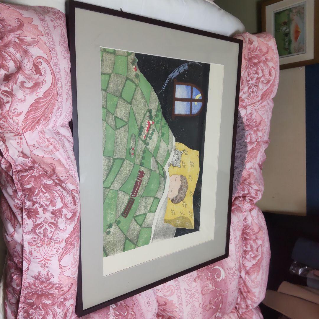 一月セール 版画絵額 孫お休みなさい