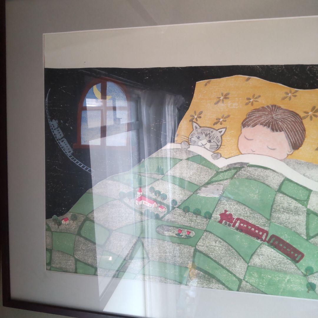 一月セール 版画絵額 孫お休みなさい