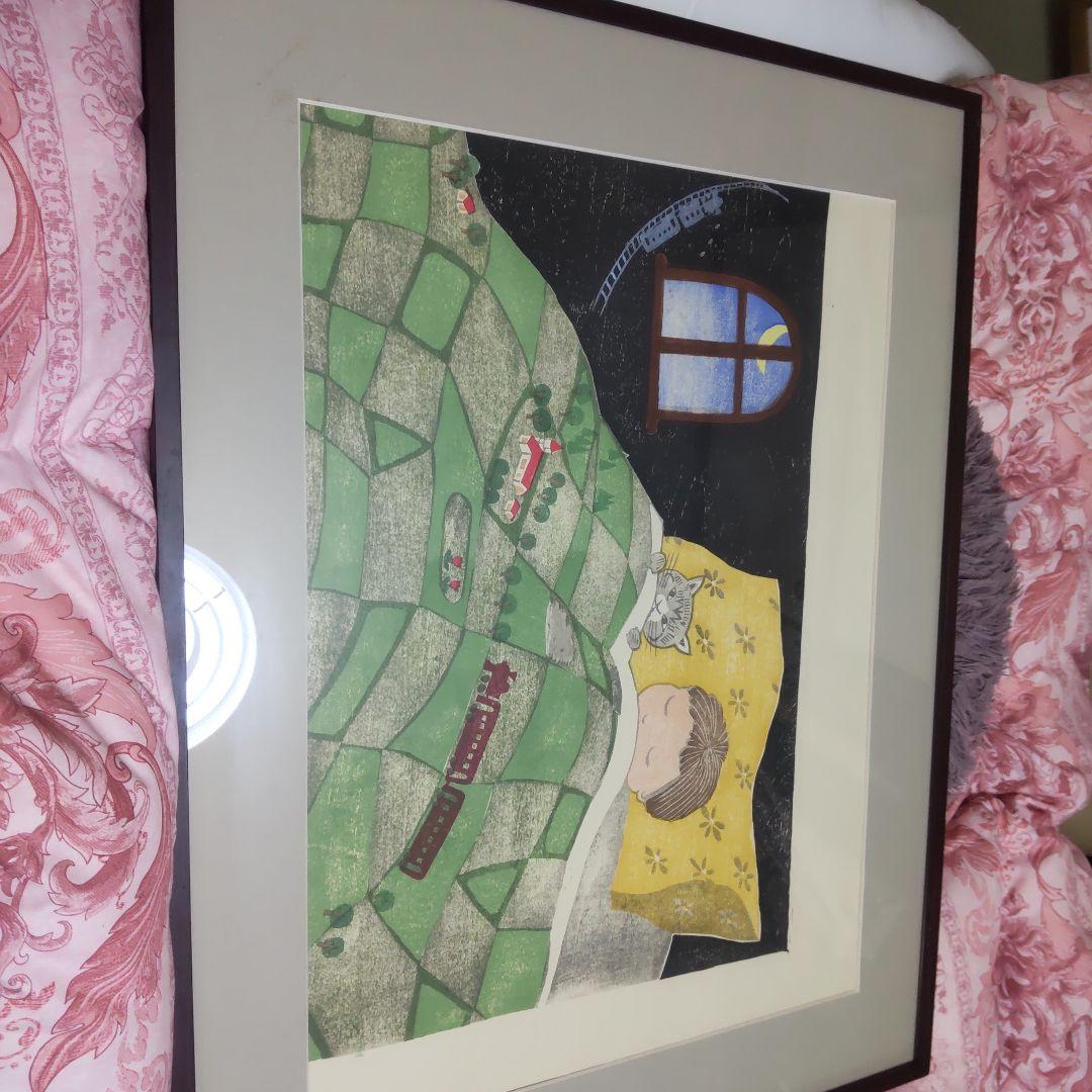 一月セール 版画絵額 孫お休みなさい