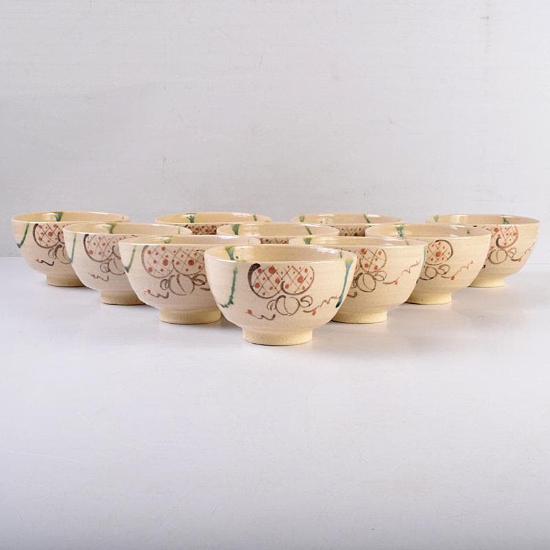 茶道具　山月窯　川本了生造　弥七田織部　数茶碗　十客　共箱　V　R8880B