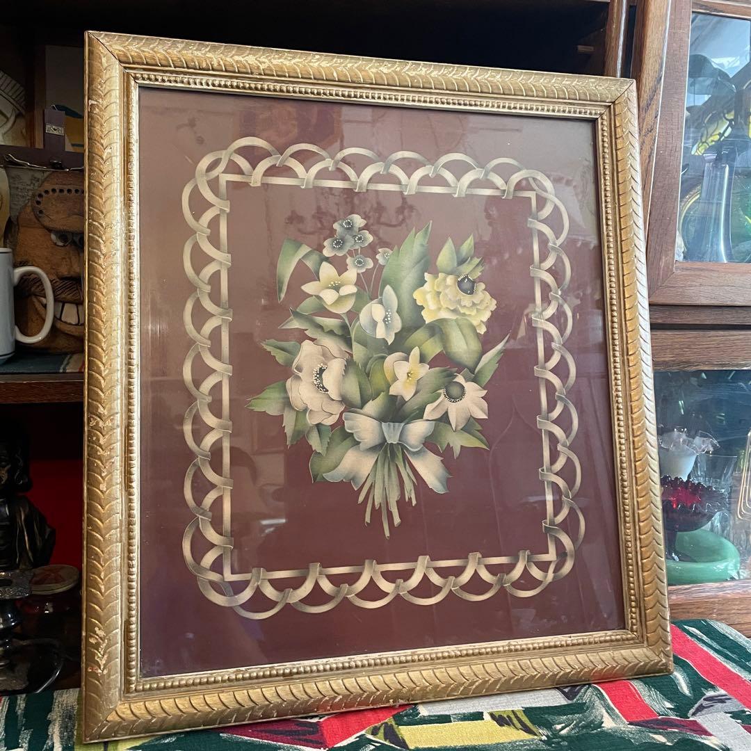 希少品！大型50's〜アメリカアンティーク　お花の壁掛け　USAヴィンテージ雑貨