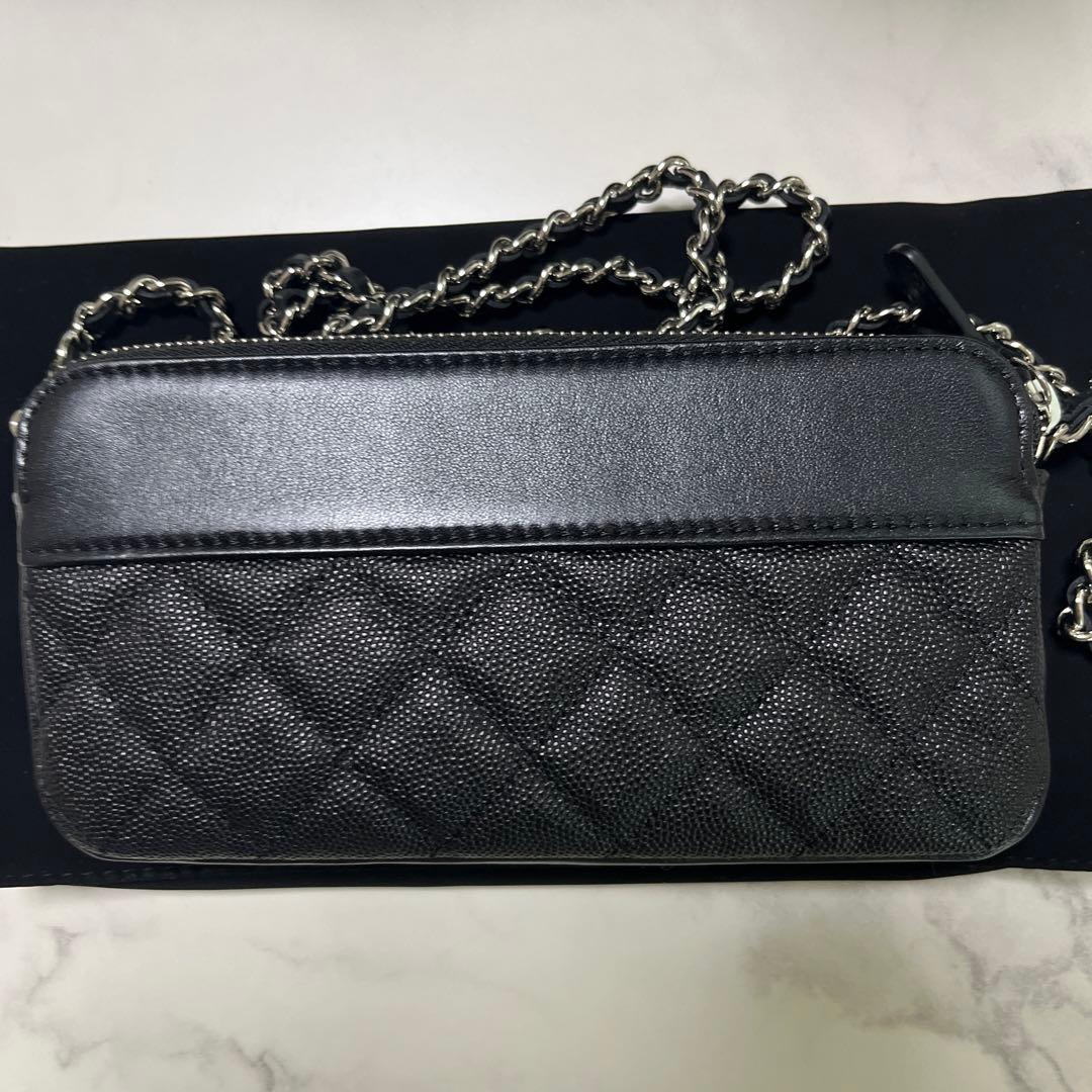 R　CHANEL チェーンウオレットキャビアスキン　ブラック