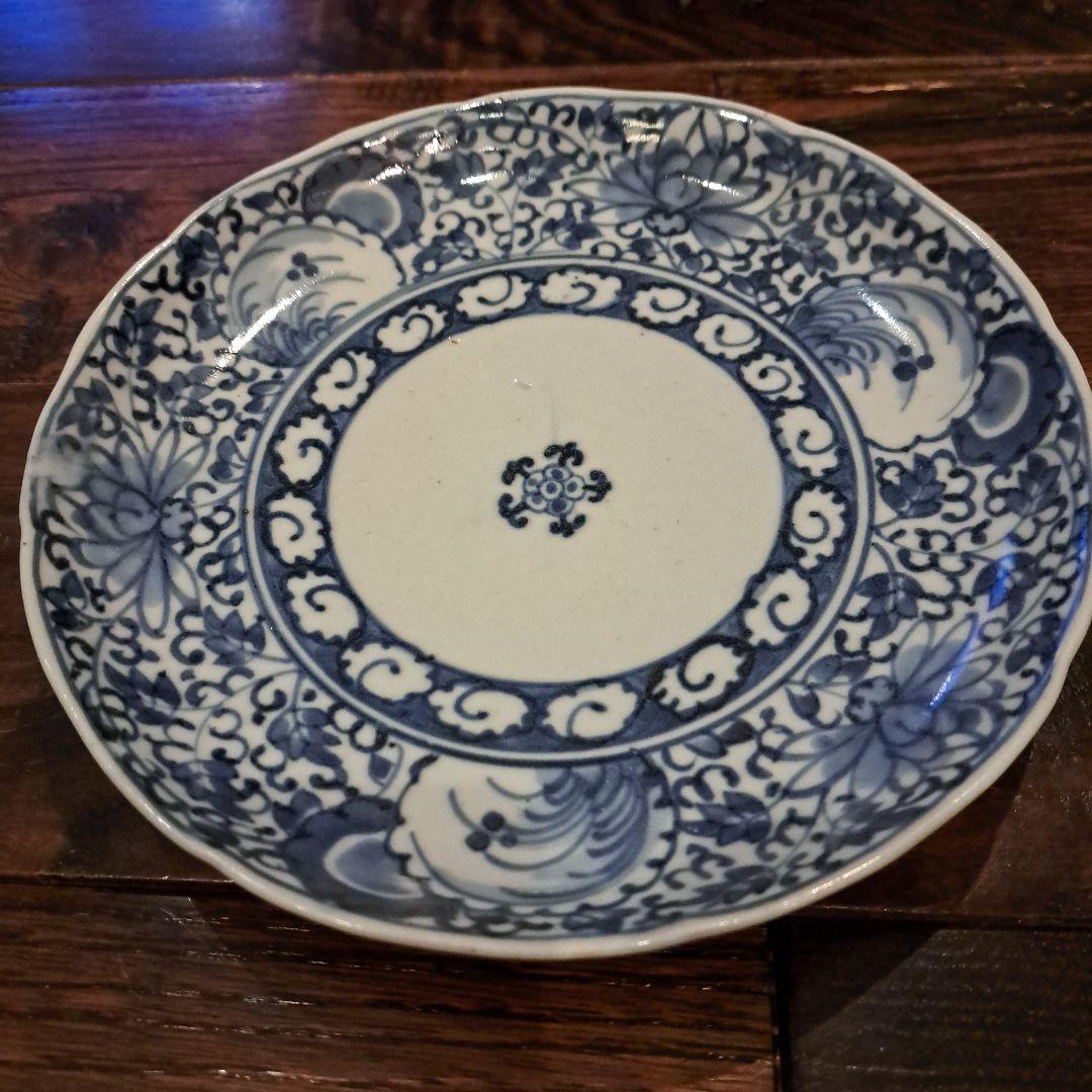 古伊万里　6寸皿　染付　角福　5客　呉須　五弁花　ブルー　有田焼