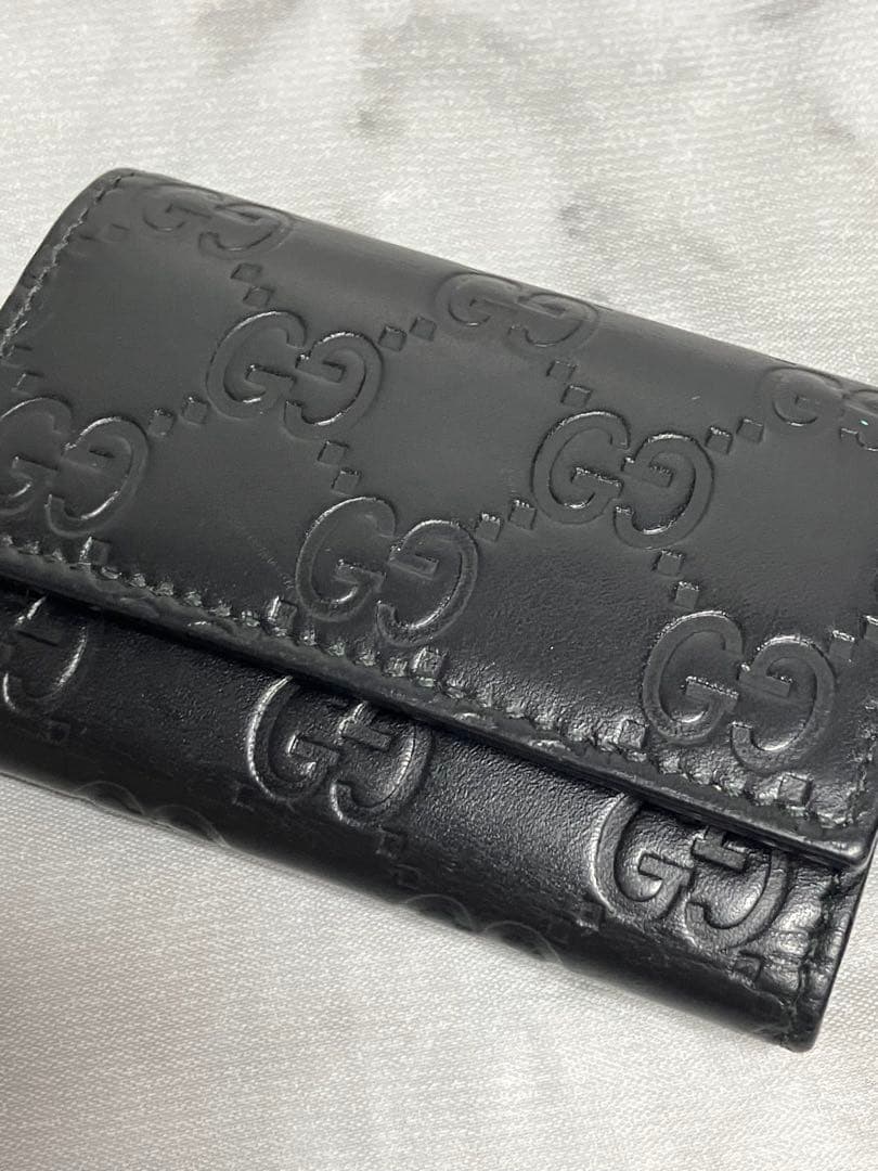 美品　GUCCI グッチ　GGシマライン　ブラック レザー　6連キーケース