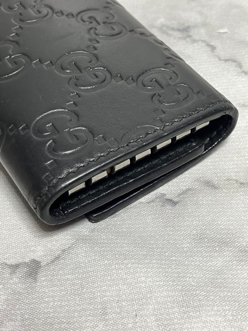 美品　GUCCI グッチ　GGシマライン　ブラック レザー　6連キーケース